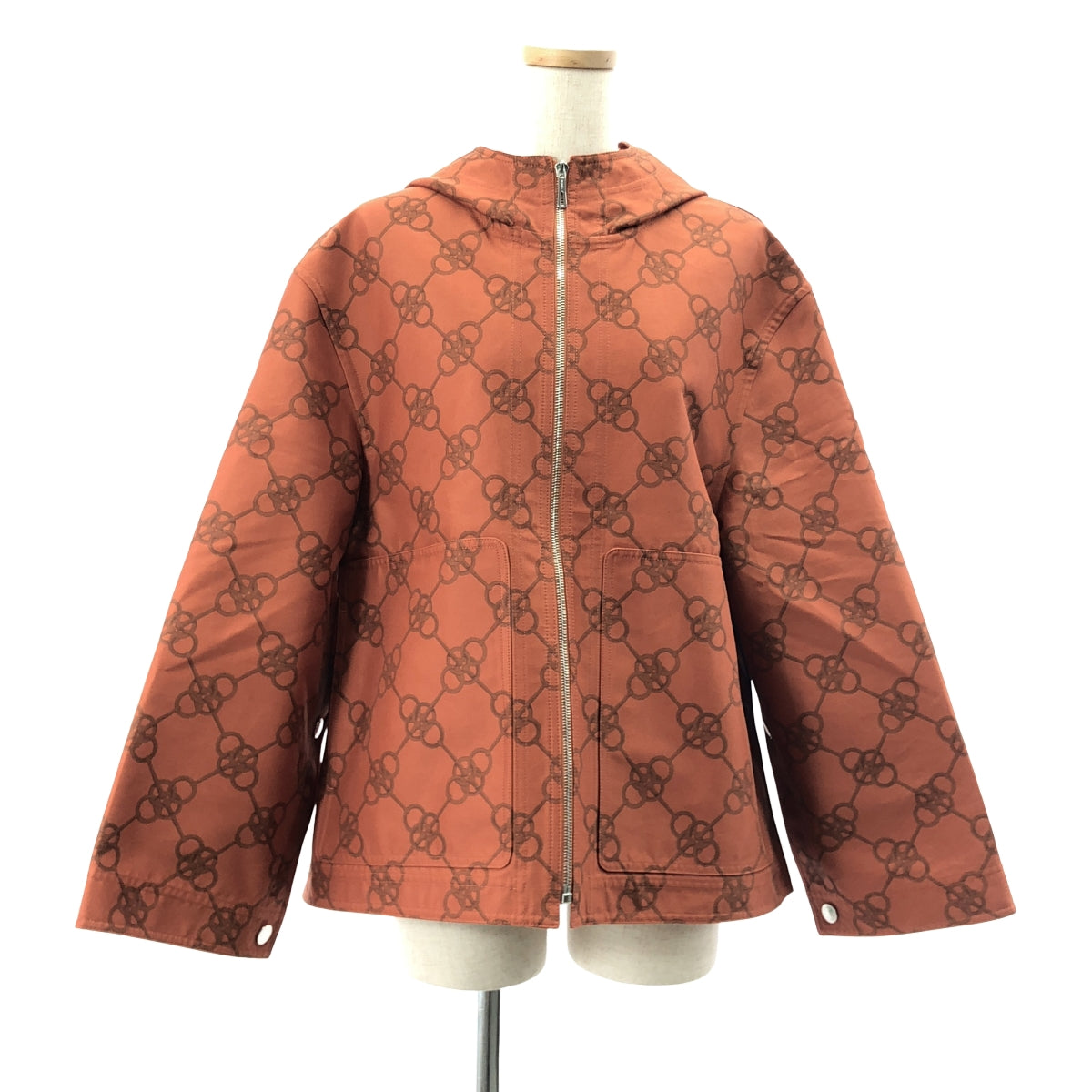 【미품】 HERMES / 헤르메스 | Printed Canvas Snap Button Detail Hooded Jacket / 총무늬 세리에 버튼 재킷 블루존 후디 | 38 | Brick Red | 여성