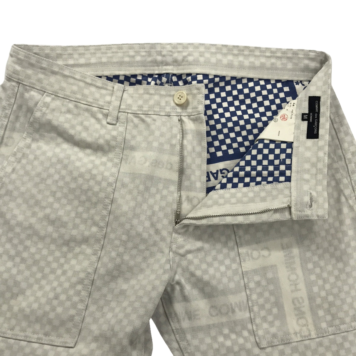 COMME des GARCONS HOMME | 2004春夏 |方格旗標誌褲 | M |白色/淺藍色|男士