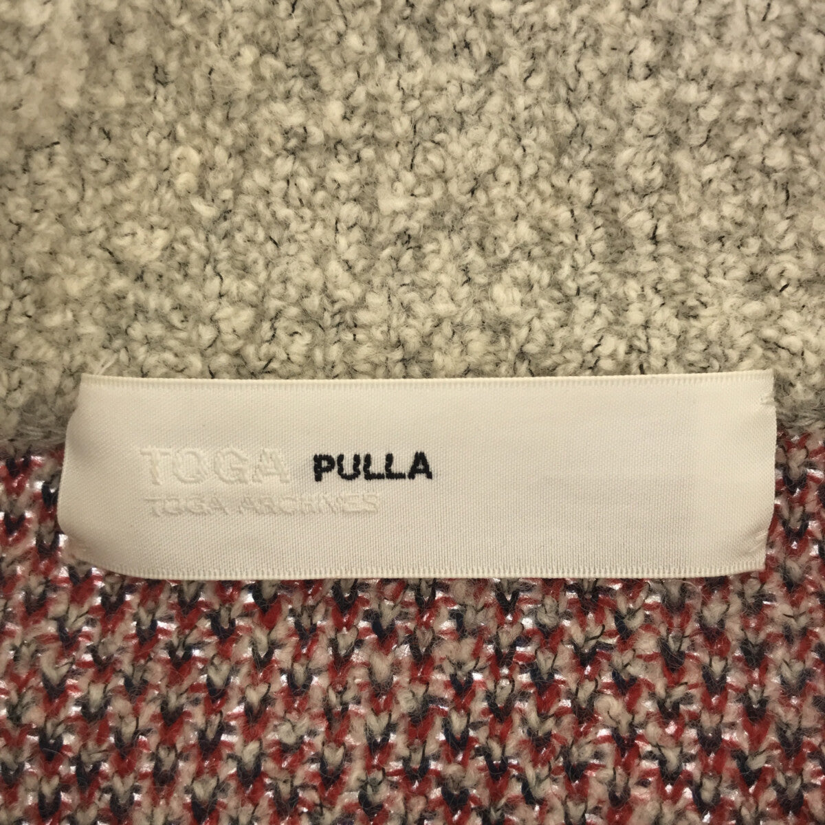 TOGA PULLA / トーガプルラ | Rug jacquard knit pullover ラグ ジャガード フリンジ ニット プルオーバー | 36 | グレージュ/レッド | レディース
