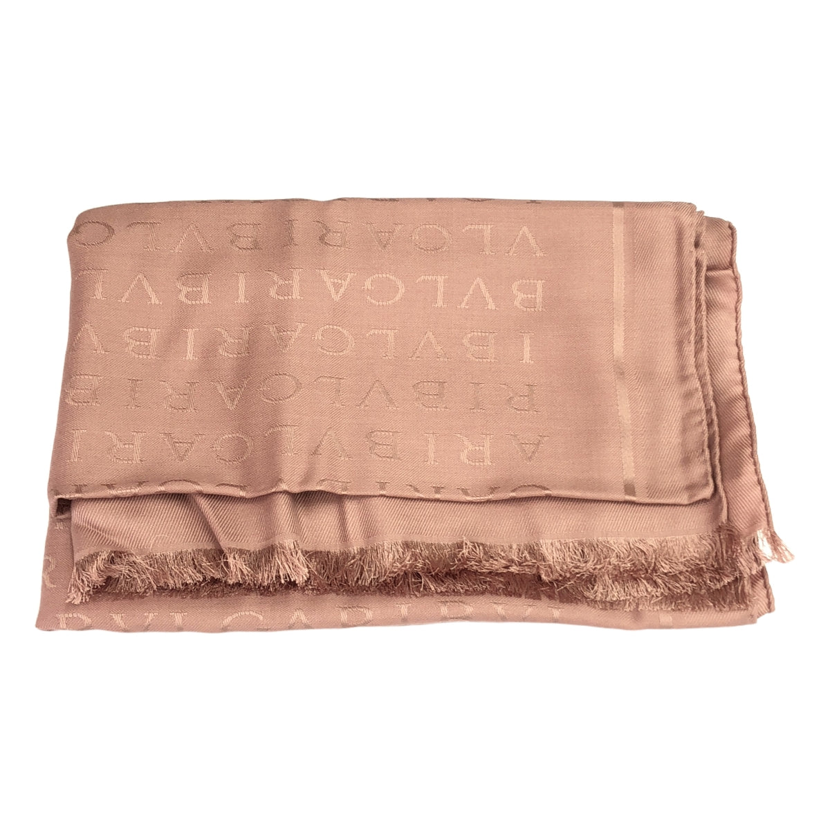 【美品】 BVLGARI / ブルガリ | Stole Lettere Maxi / シルク ウール 総ロゴ フリンジ 大判 ストール / ユニセックス | ピンク