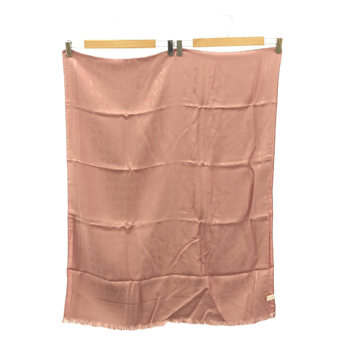 【美品】 BVLGARI / ブルガリ | Stole Lettere Maxi / シルク ウール 総ロゴ フリンジ 大判 ストール / ユニセックス | ピンク