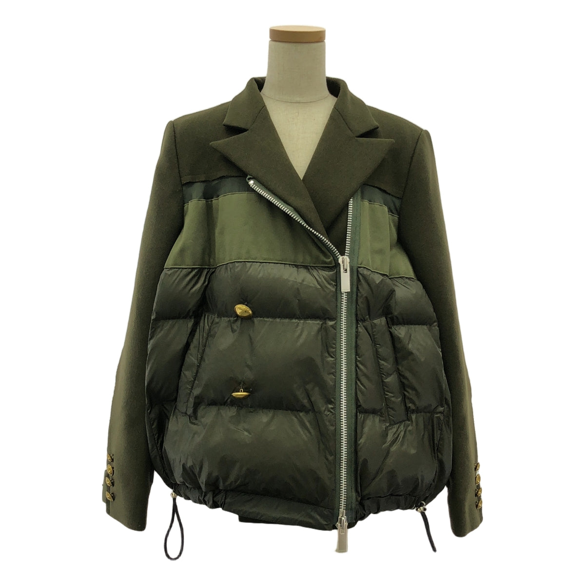 sacai / サカイ | 2020AW | Wool Melton Padded Jacket / ウール 異素材 切替 中綿 ドローストリング オーバー ジャケット ブルゾン | 2 | レディース