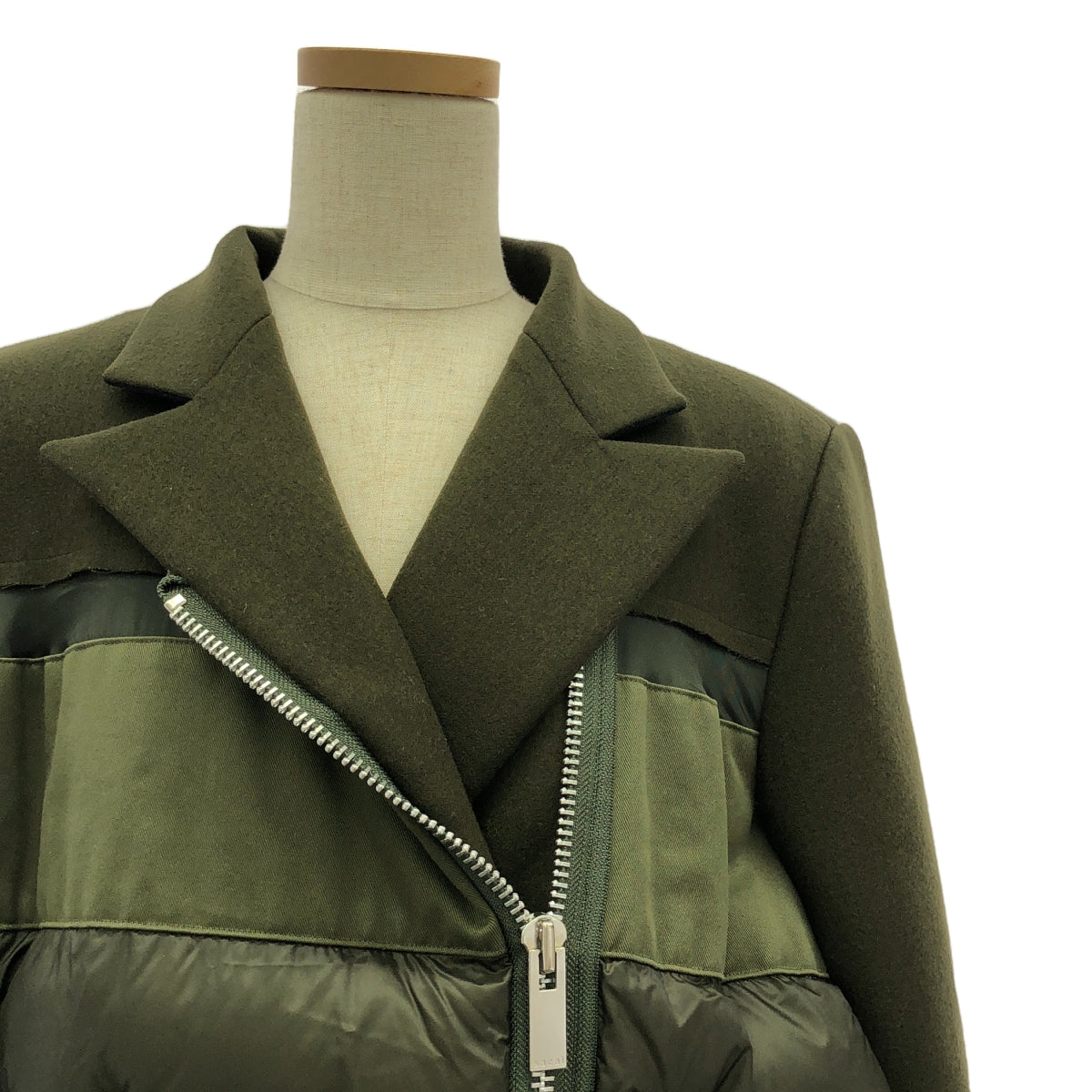 sacai / サカイ | 2020AW | Wool Melton Padded Jacket / ウール 異素材 切替 中綿 ドローストリング オーバー ジャケット ブルゾン | 2 | レディース