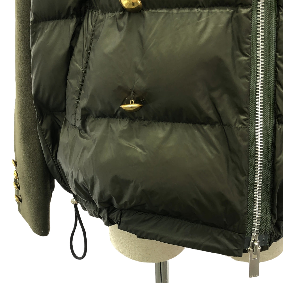 sacai / サカイ | 2020AW | Wool Melton Padded Jacket / ウール 異素材 切替 中綿 ドローストリング オーバー ジャケット ブルゾン | 2 | レディース