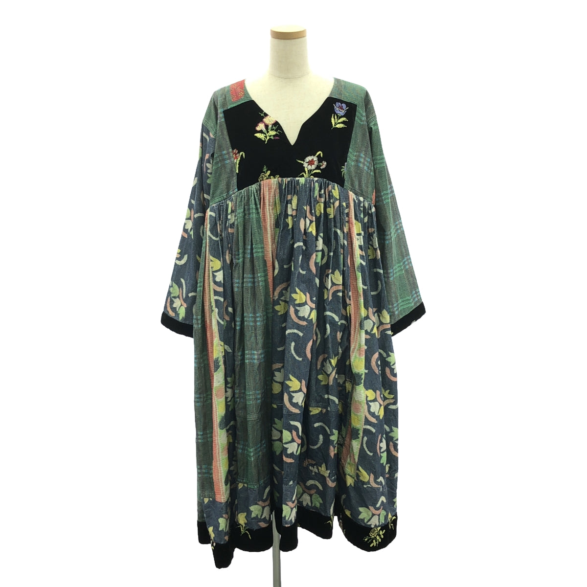 【美品】 tao COMME des GARCONS / タオコムデギャルソン | 2022AW | 総柄 ベルベット切替 ギャザー ボリューム ワンピース | M | マルチカラー | レディース