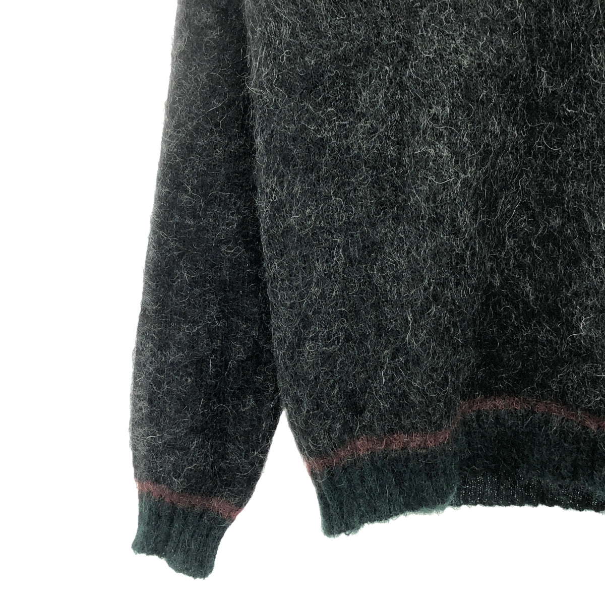 ROBERTO COLLINA | Wool blend mohair ribbed V-neck knit sweater | Grey | Men's