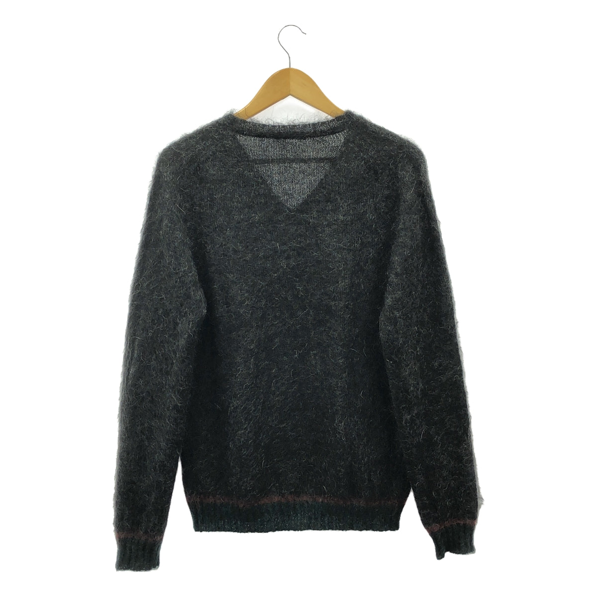 ROBERTO COLLINA | Wool blend mohair ribbed V-neck knit sweater | Grey | Men's