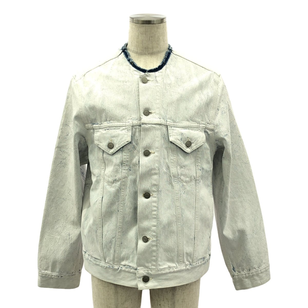 Maison Margiela | 2021AW | Paint-coated cut-off collarless denim jacket | 48 | Men's