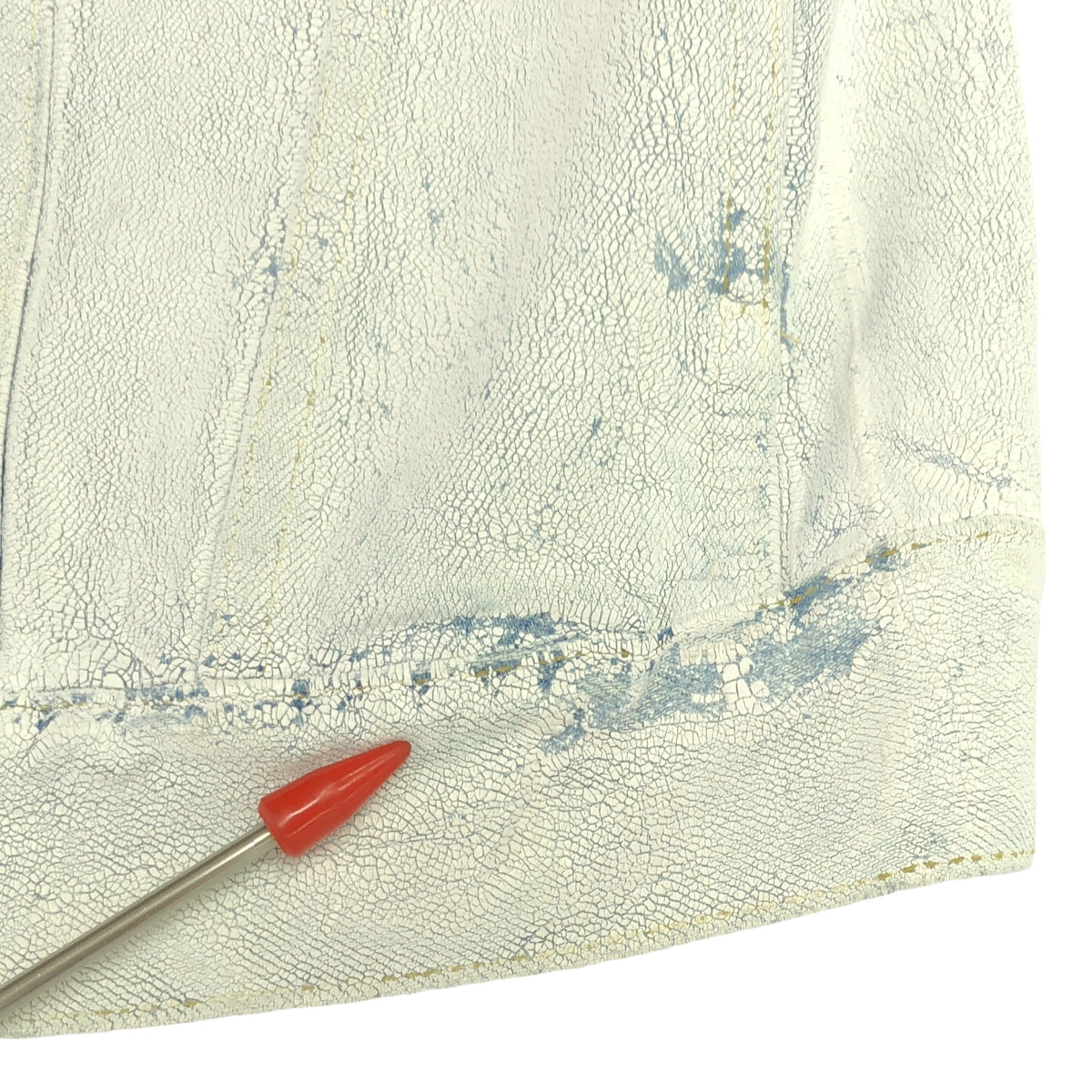 Maison Margiela | 2021AW | Paint-coated cut-off collarless denim jacket | 48 | Men's