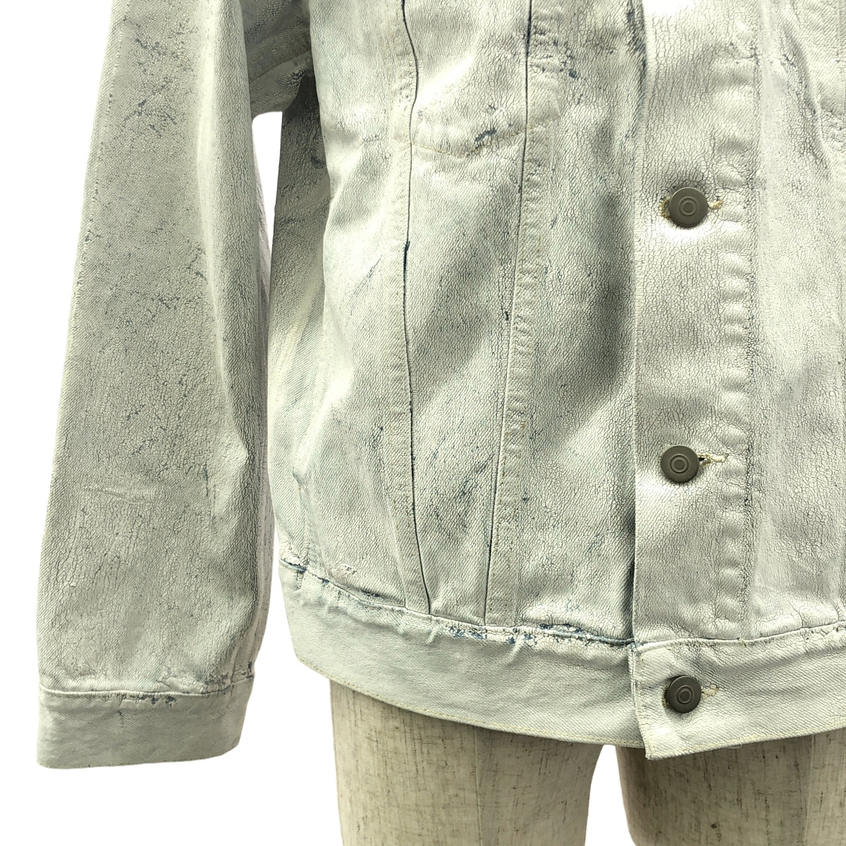 Maison Margiela | 2021AW | Paint-coated cut-off collarless denim jacket | 48 | Men's