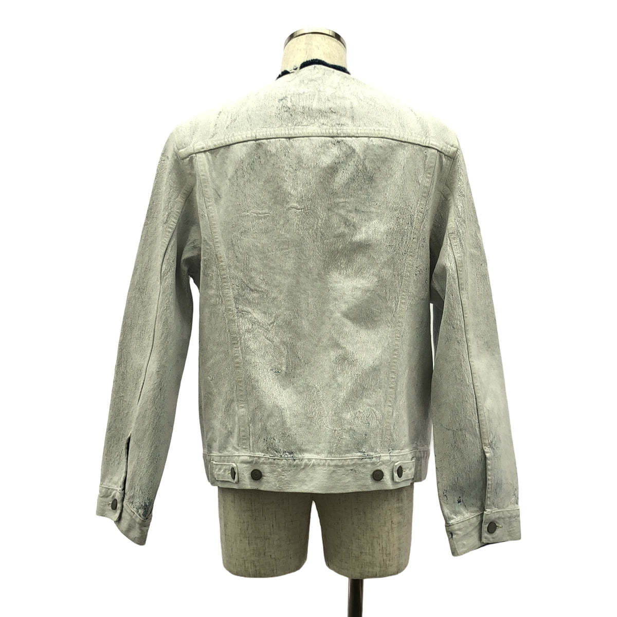 Maison Margiela | 2021AW | Paint-coated cut-off collarless denim jacket | 48 | Men's