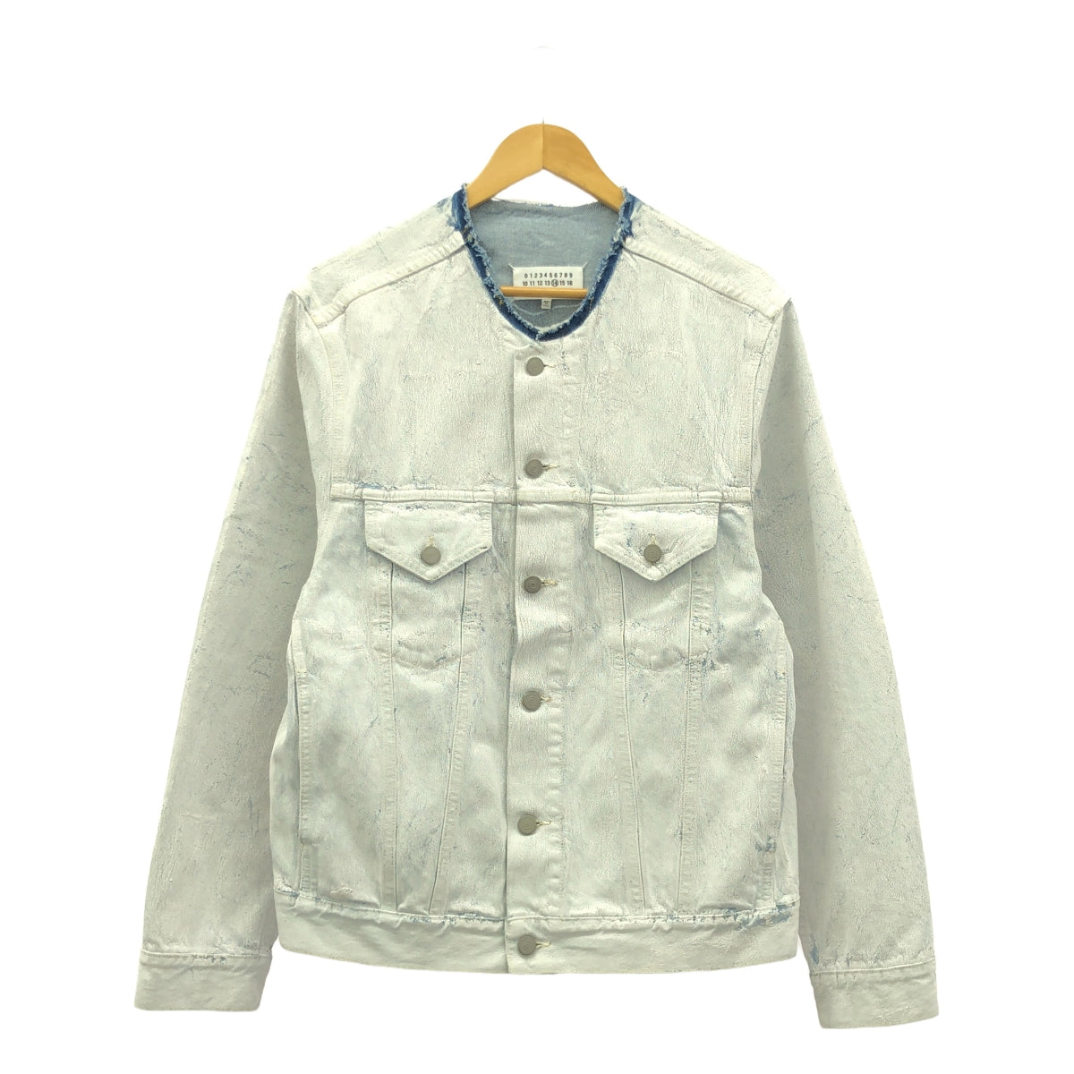 Maison Margiela | 2021AW | Paint-coated cut-off collarless denim jacket | 48 | Men's