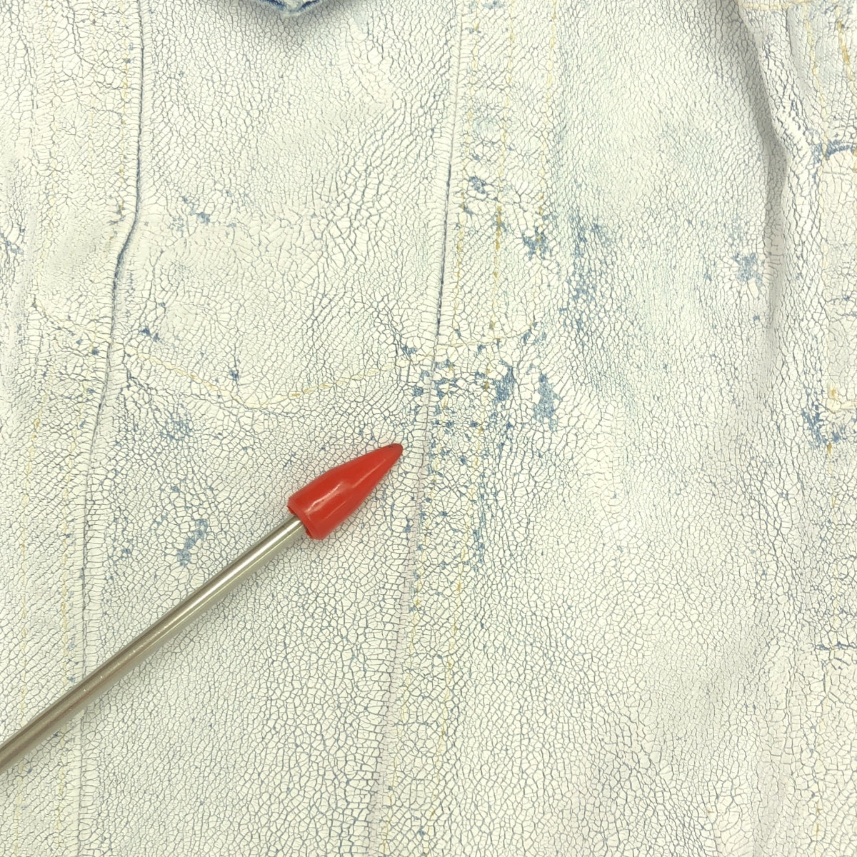 Maison Margiela | 2021AW | Paint-coated cut-off collarless denim jacket | 48 | Men's