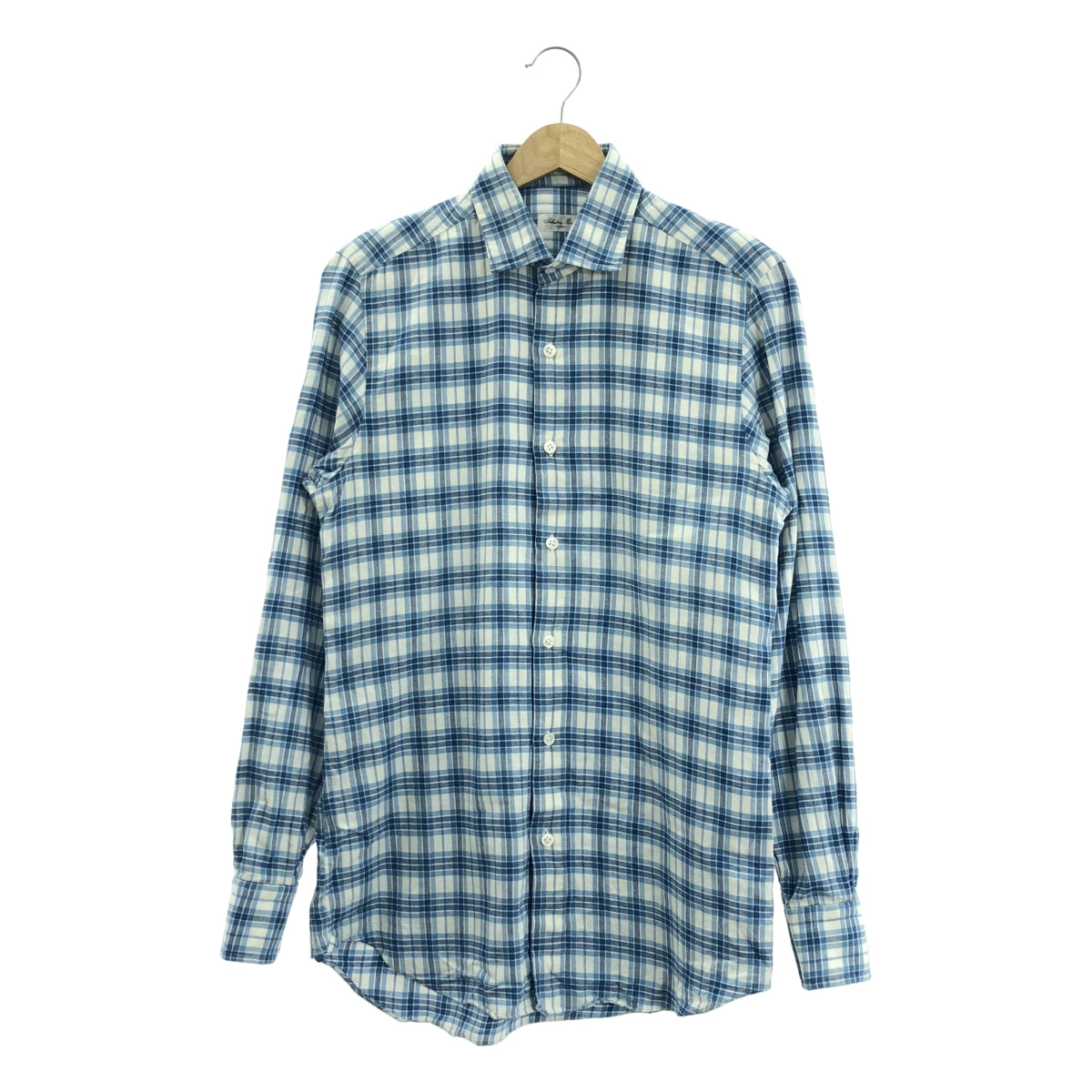 Salvatore Piccolo | 橫領棉質格紋襯衫 | 尺寸 37 | 藍/白 | 男款