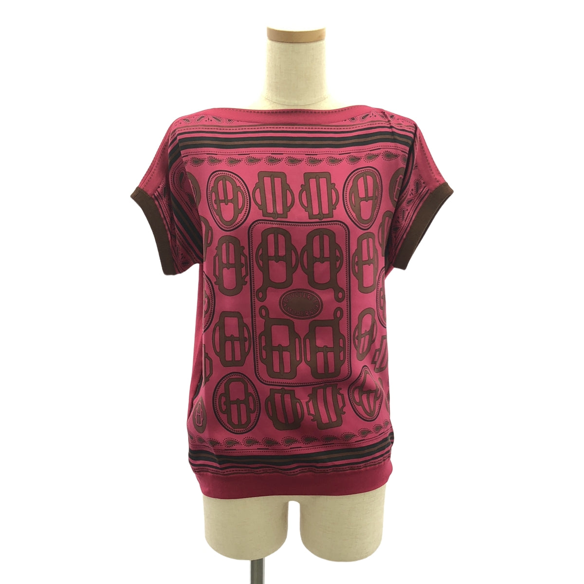 HERMES / 헤르메스 | 실크 다른 소재 전환 총 무늬 리브 니트 풀오버 | 핑크 | 여성