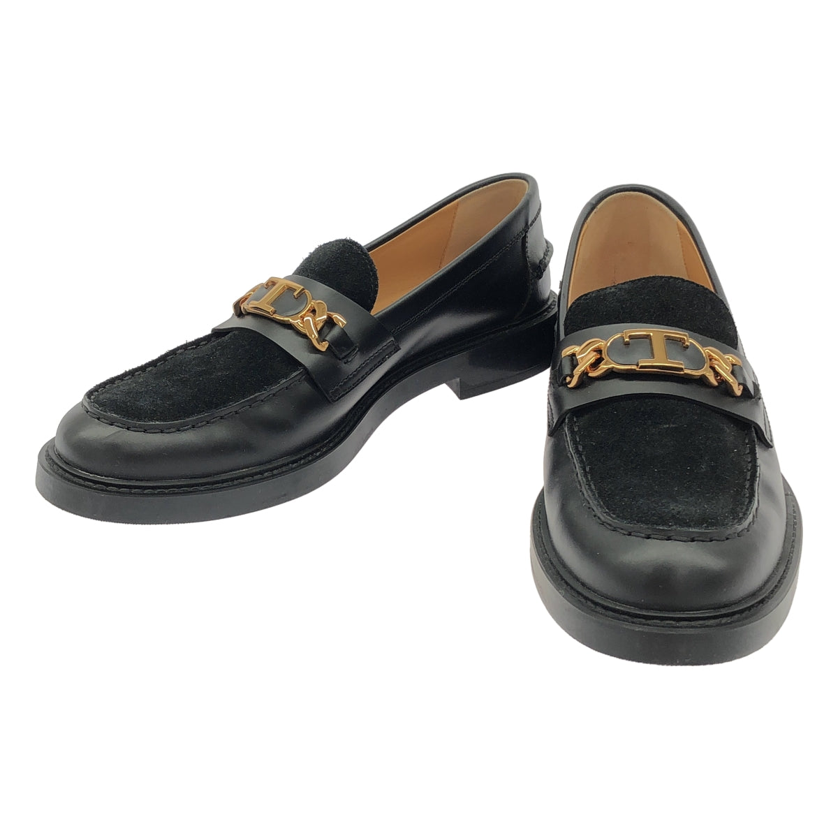 【미품】 TOD 'S / 토즈 | GOMMA BASSO T 체인 가죽 로파 | 39 | 블랙 / 골드 | 남성