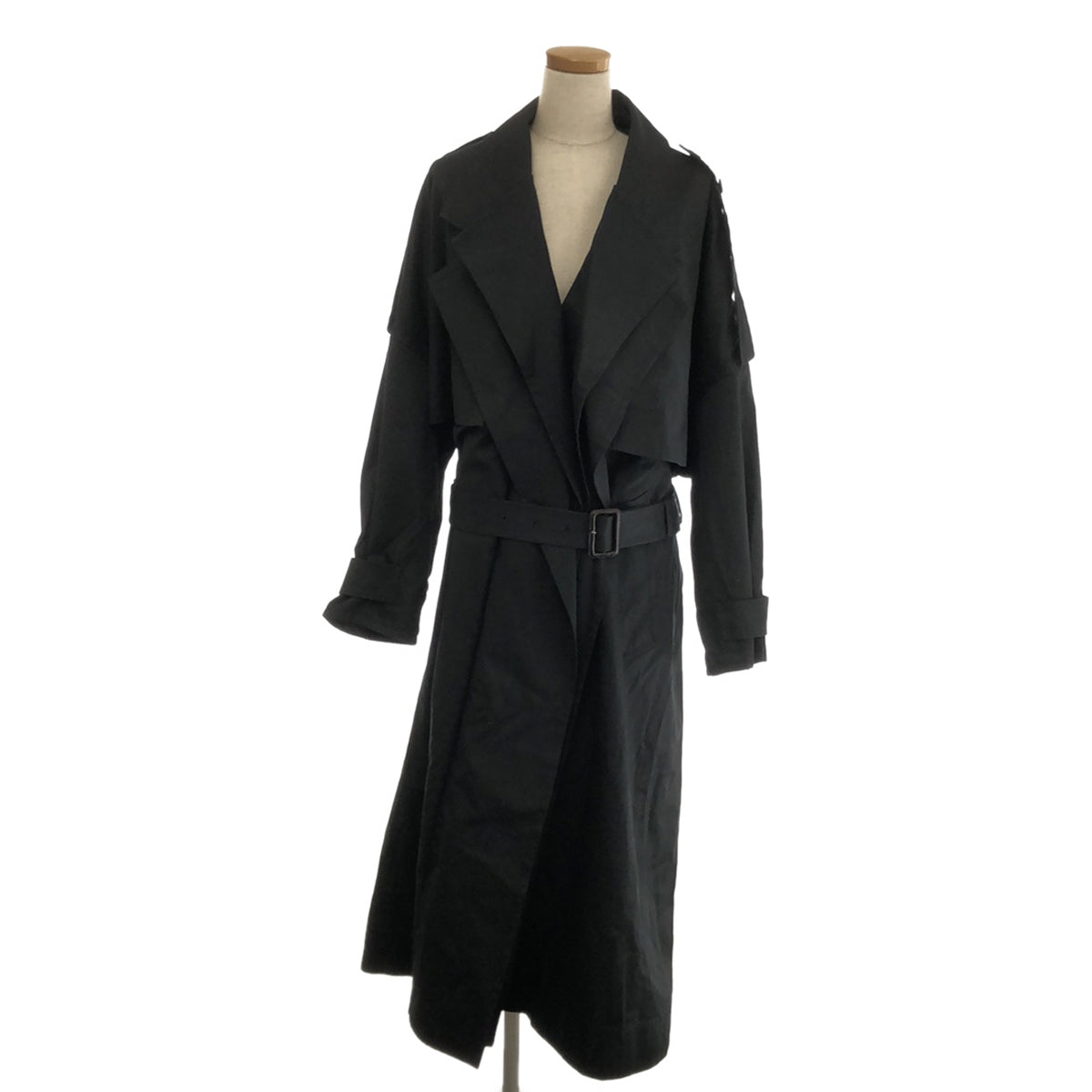 羅恩 | 2023SS |繫腰帶多層翻領風衣 |尺寸 36 |炭黑 |女性的