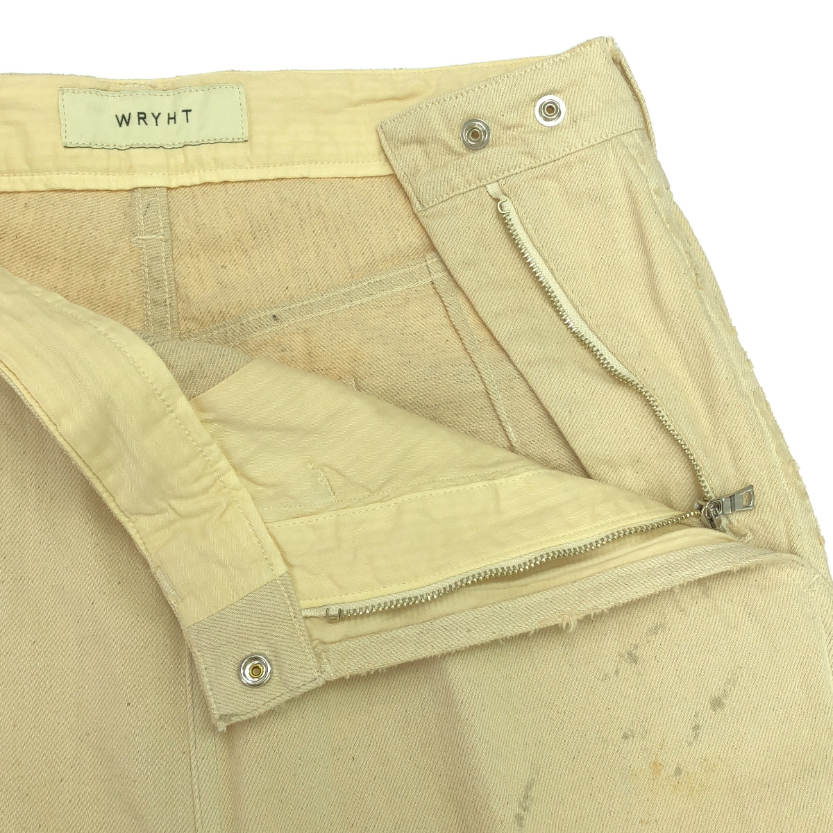 【美品】  WRYHT / ライト | 2024SS | FLAT FRONT JEAN TROUSER ダメージ加工 デニムパンツ | 26 | ボーン | レディース
