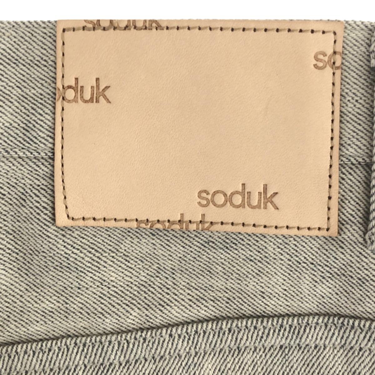 【美品】 soduk / スドーク | 2024AW | レザーパッチ ワイド テーパード パンツ | S | インディゴ | レディース