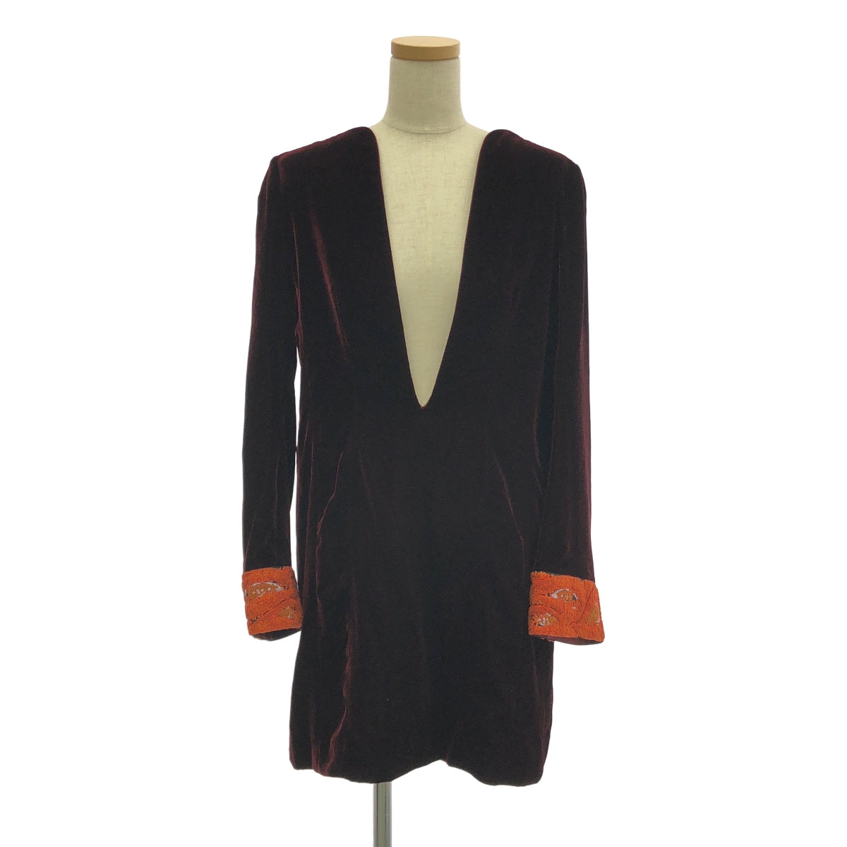 Mame Kurogouchi / 마메쿠로고우치 | Embrolderod Velvet Plunge Mini Dress 벨 베드 미니 원피스 | 2 | 보르도 | 여성