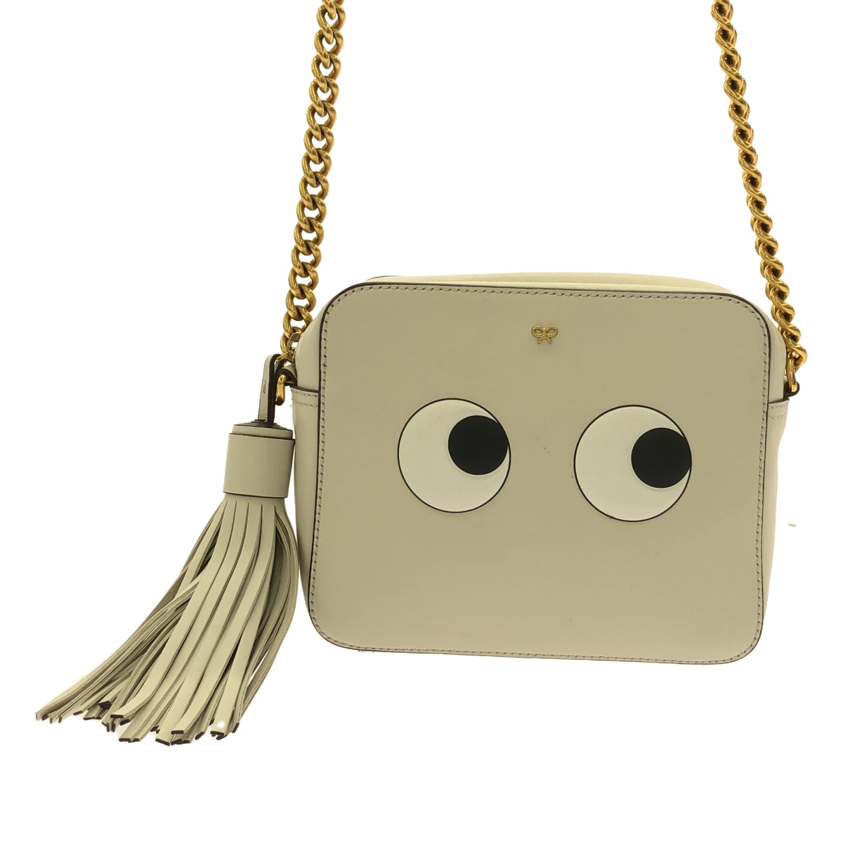 【美品】 ANYA HINDMARCH / アニヤハインドマーチ | crossbody eyes / アイズ レザー チェーン ショルダーバッグ / タッセルチャーム | オフホワイト系 | レディース