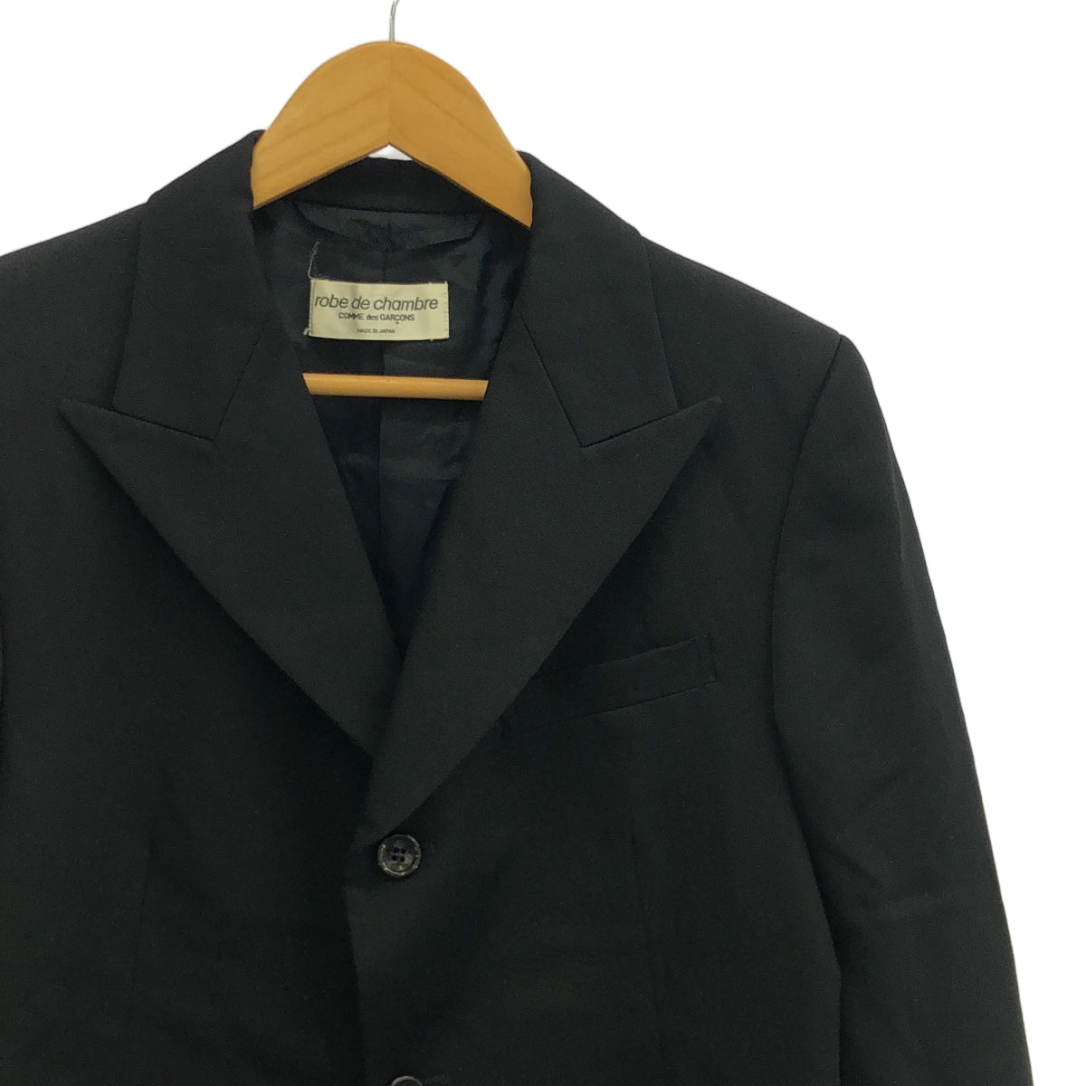 robe de chambre COMME des GARCONS / 로브드 샹블 콤 데 갤슨 | AD1992 | 90s 빈티지 울 개바 피크 드래퍼 2B 테일러드 재킷 | 블랙 | 여성