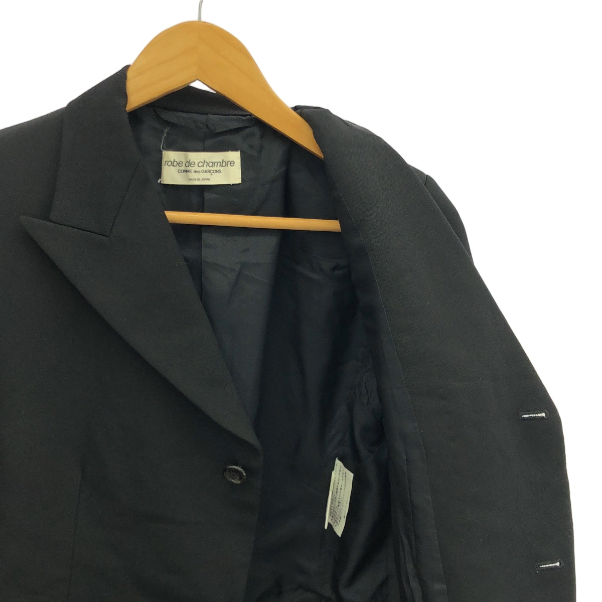 robe de chambre COMME des GARCONS / 로브드 샹블 콤 데 갤슨 | AD1992 | 90s 빈티지 울 개바 피크 드래퍼 2B 테일러드 재킷 | 블랙 | 여성