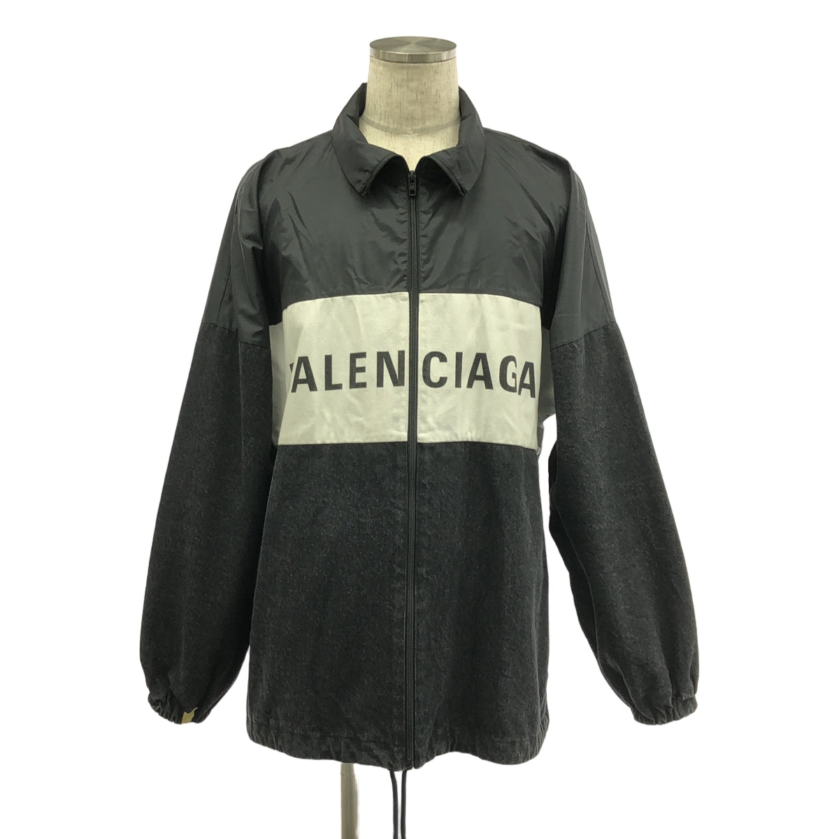 BALENCIAGA / バレンシアガ | 2021SS | Oversized Printed Denim And Shell Jacket デニム切替 ロゴ ポプリン ジャケット | 34 | ブラック / ホワイト | メンズ