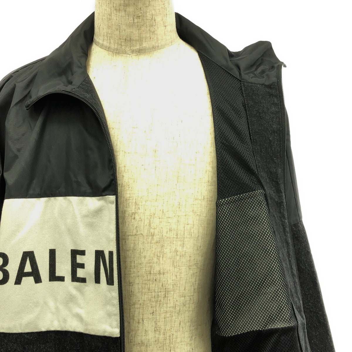 BALENCIAGA / バレンシアガ | 2021SS | Oversized Printed Denim And Shell Jacket デニム切替 ロゴ ポプリン ジャケット | 34 | ブラック / ホワイト | メンズ