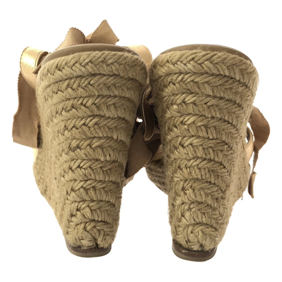 Christian Louboutin / クリスチャンルブタン | リボンストラップ エスパドリーユ ウェッジソール サンダル | 35 | ベージュ | レディース