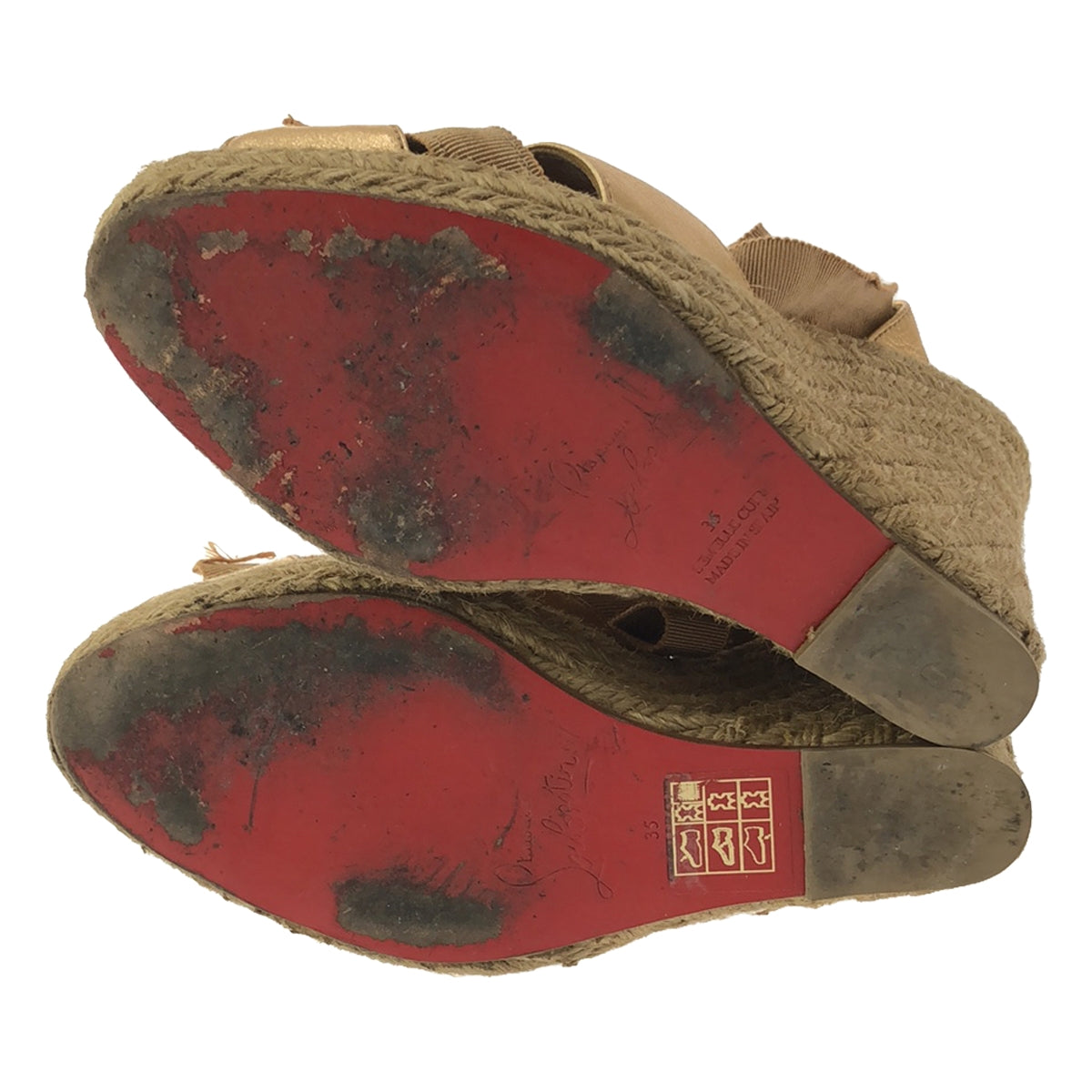 Christian Louboutin / クリスチャンルブタン | リボンストラップ エスパドリーユ ウェッジソール サンダル | 35 | ベージュ | レディース