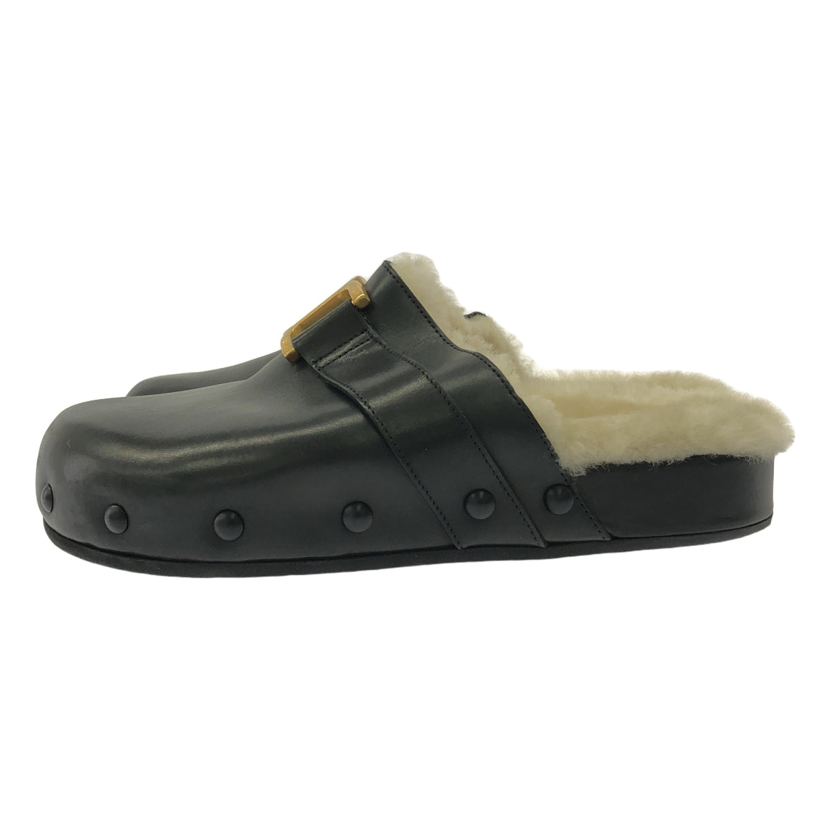 Chloe | Leather Shearling Clog Sandals | Size 38 | Black | Women's