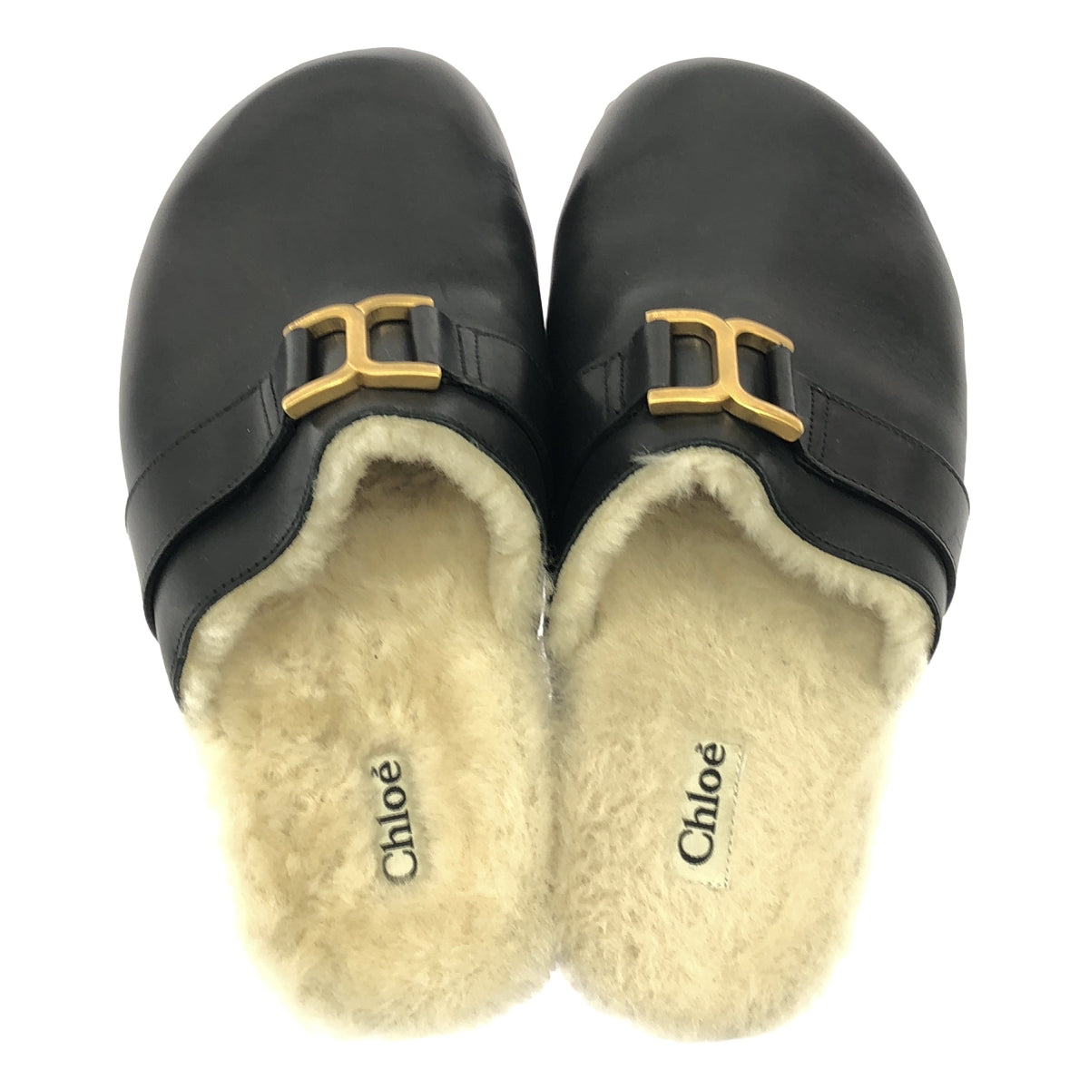 Chloe | Leather Shearling Clog Sandals | Size 38 | Black | Women's