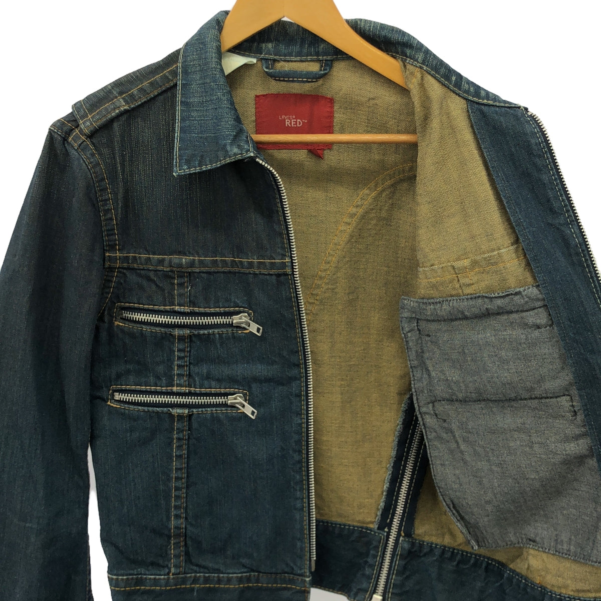 Levi's red / リーバイスレッド | TYPE4 クロアチア製 グリース加工 立体裁断 ジップ デニムジャケット | S | メンズ