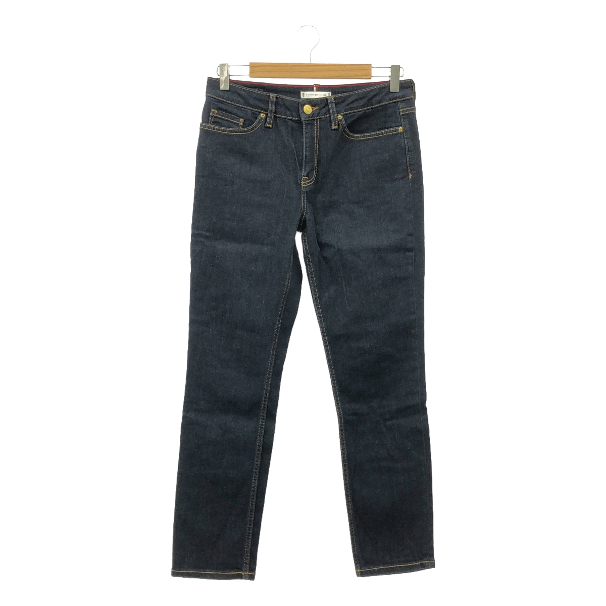 TOMMY HILFIGER | organic cotton / leather patch dark blue denim pants | size 27 | indigo | women's