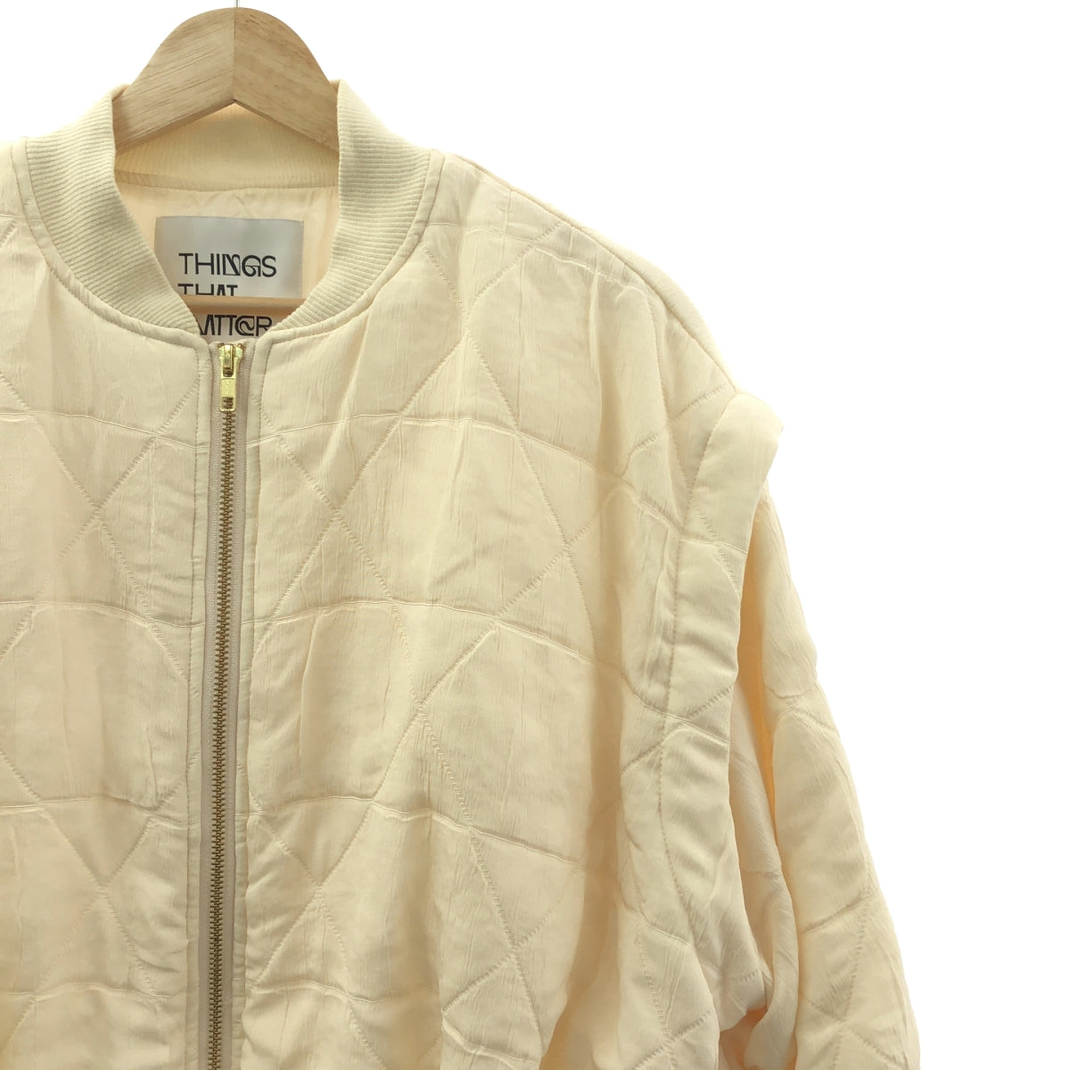 THINGS THAT MATTER / シングスザットマター | ORIGINAL JACQUARD MA-1 BLOUSON / キルティング リブ ロングブルゾン ジャケット | F | アイボリー | レディース