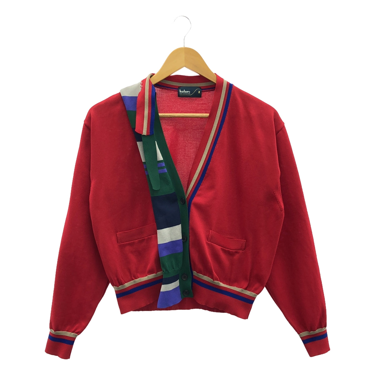 kolor / 컬러 | 폴리 에스테르 비대칭 니트 카디건 | 2 | 레드 | 여성