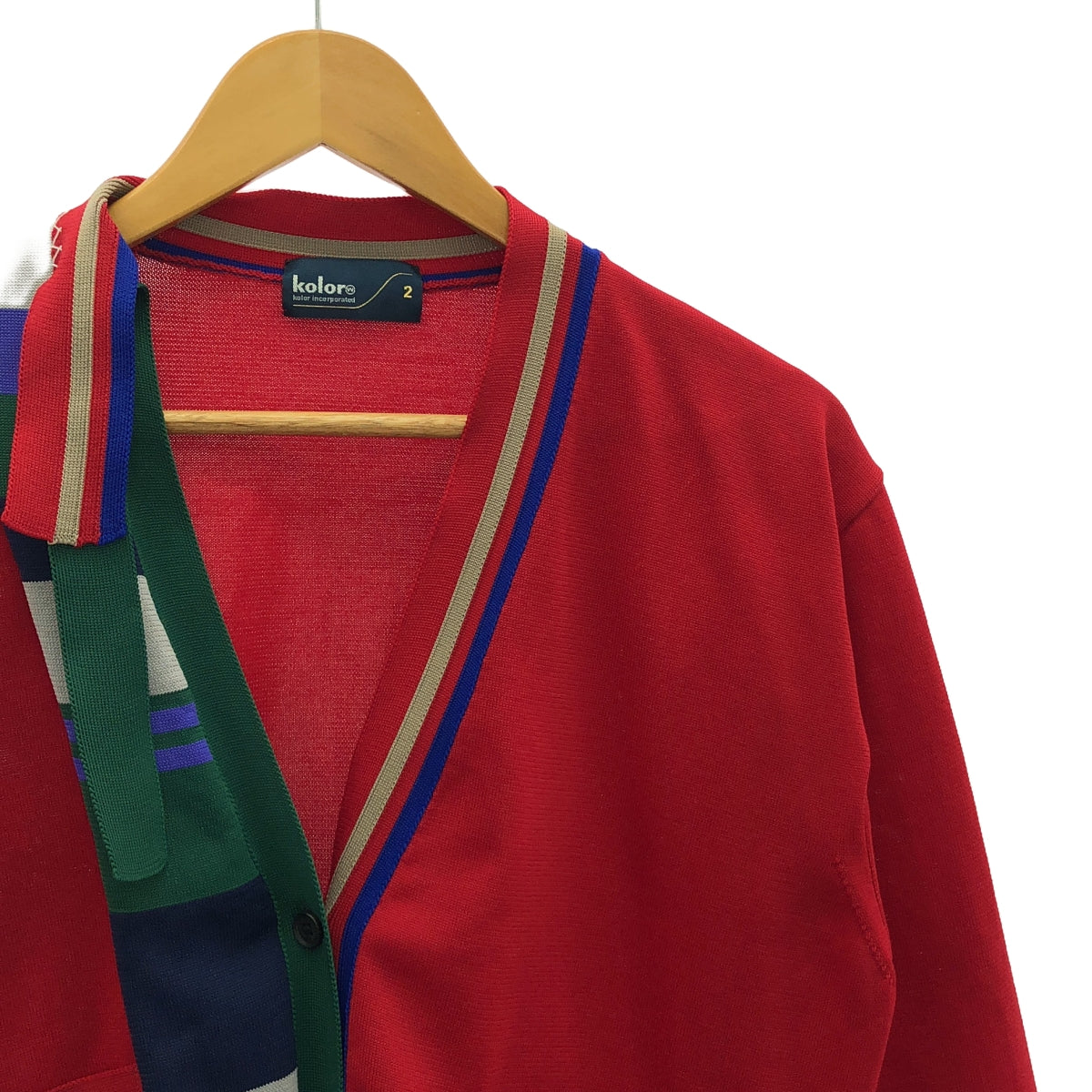 kolor / 컬러 | 폴리 에스테르 비대칭 니트 카디건 | 2 | 레드 | 여성