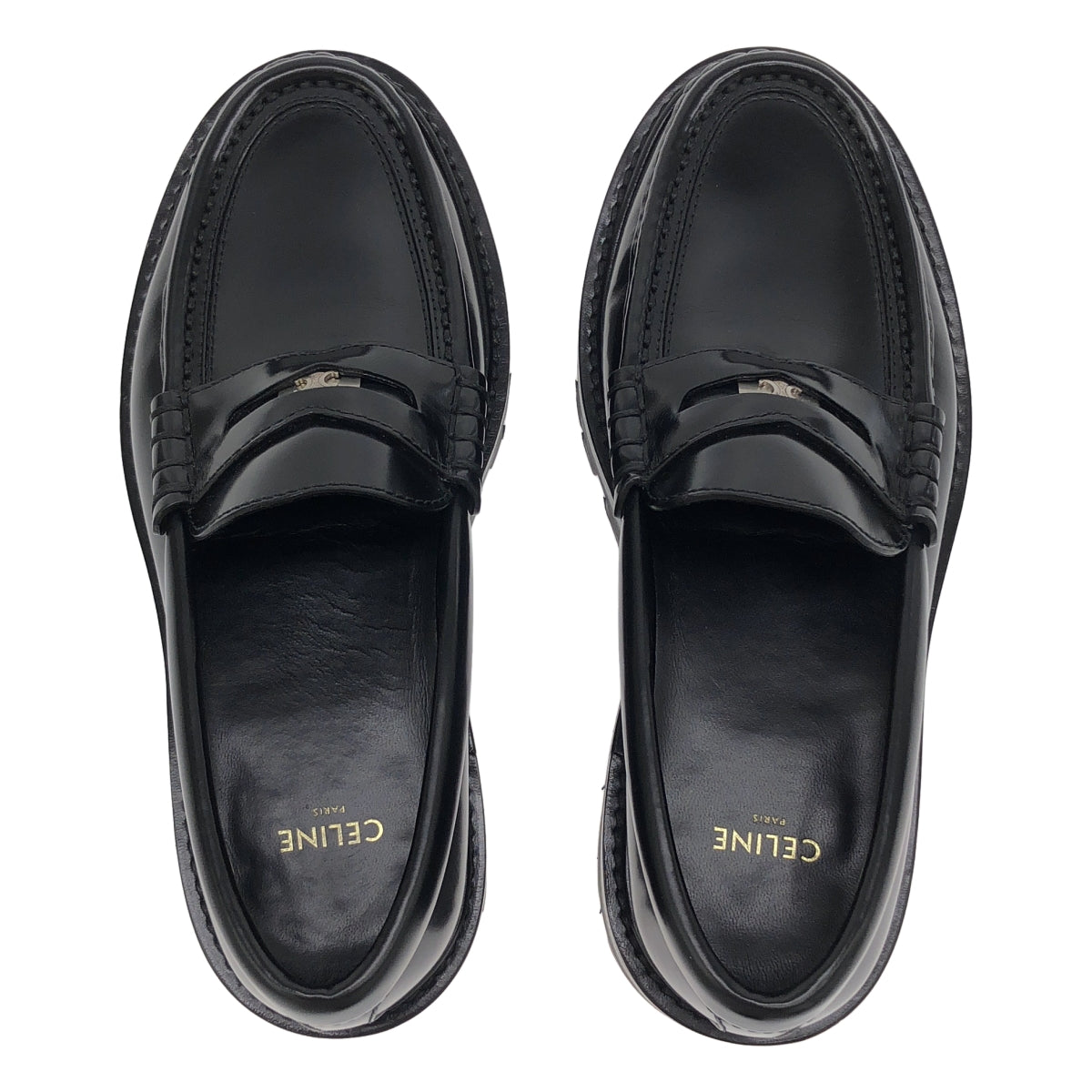 【美品】  CELINE / セリーヌ | トリオンフ マーガレット ペニーチャンキー ローファー | 34 | ブラック | レディース