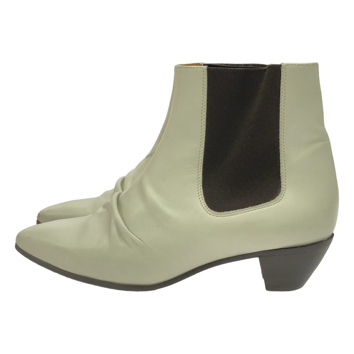 CELINE / セリーヌ | フィービー期 サイドゴア レザー ショートブーツ | 37 | ホワイト/ダークブラウン | レディース