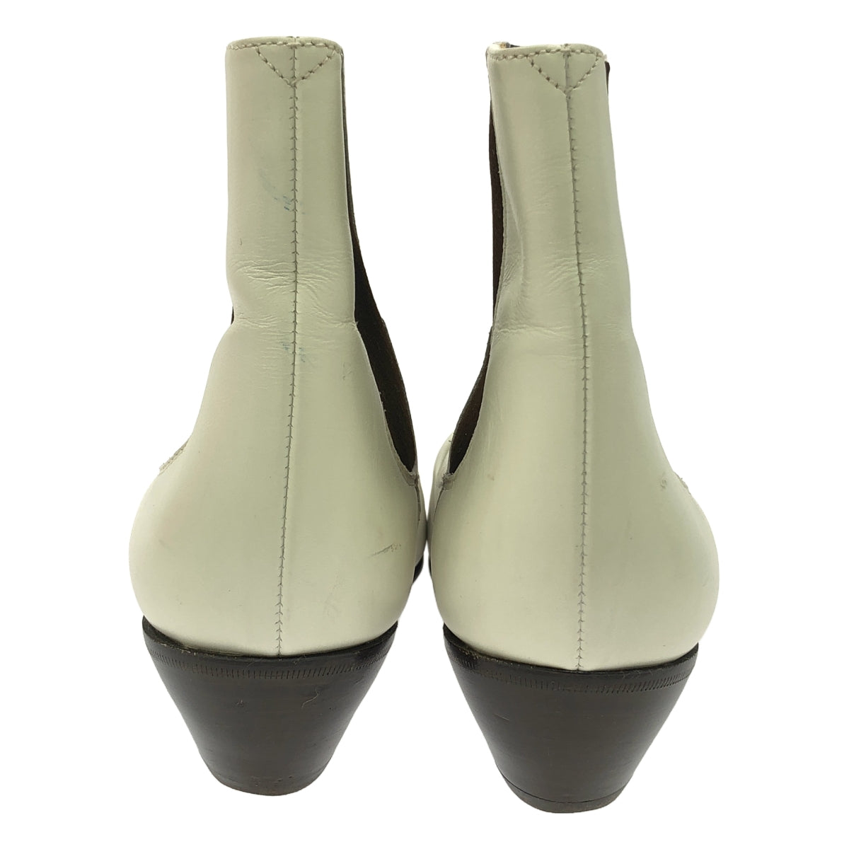 CELINE / セリーヌ | フィービー期 サイドゴア レザー ショートブーツ | 37 | ホワイト/ダークブラウン | レディース