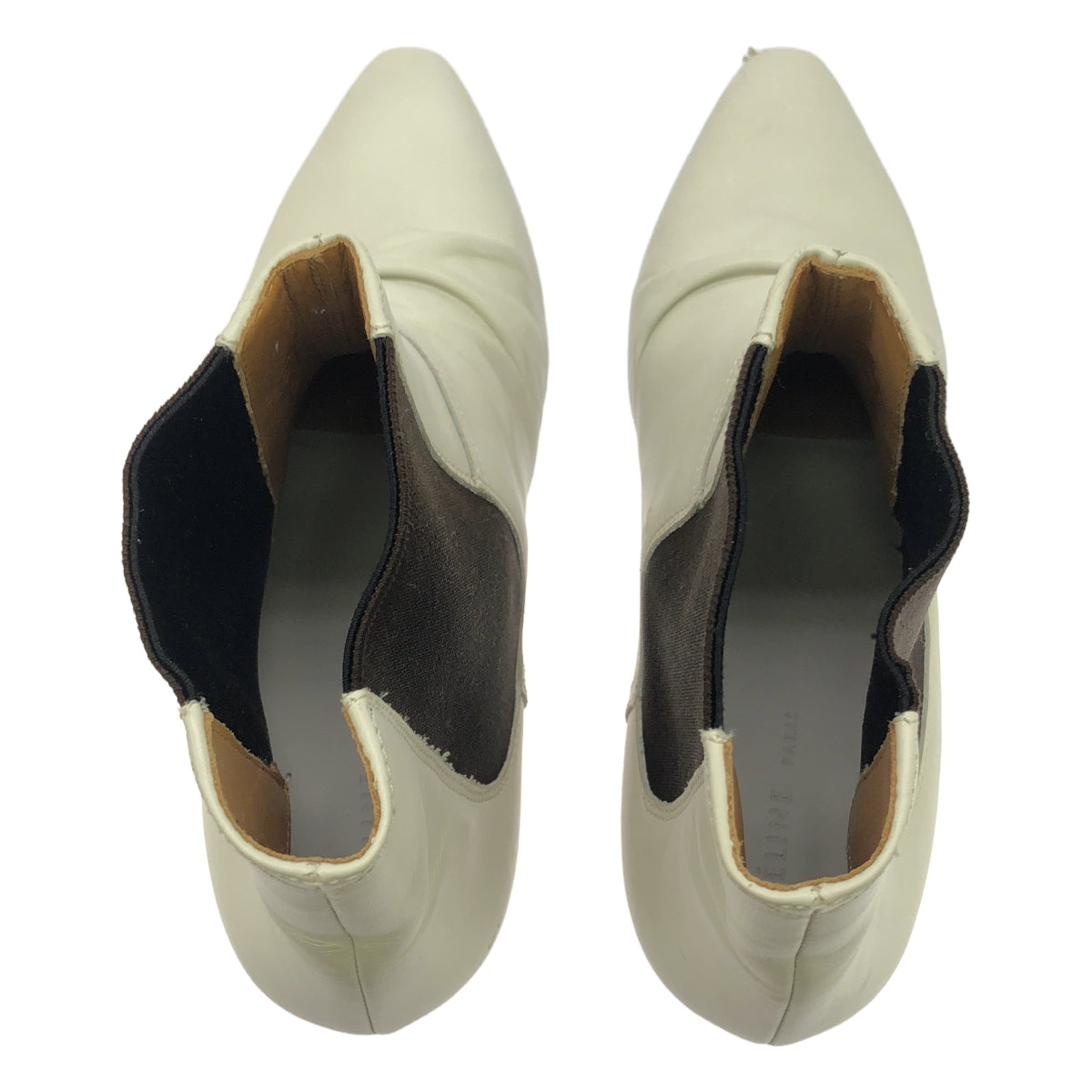 CELINE / セリーヌ | フィービー期 サイドゴア レザー ショートブーツ | 37 | ホワイト/ダークブラウン | レディース