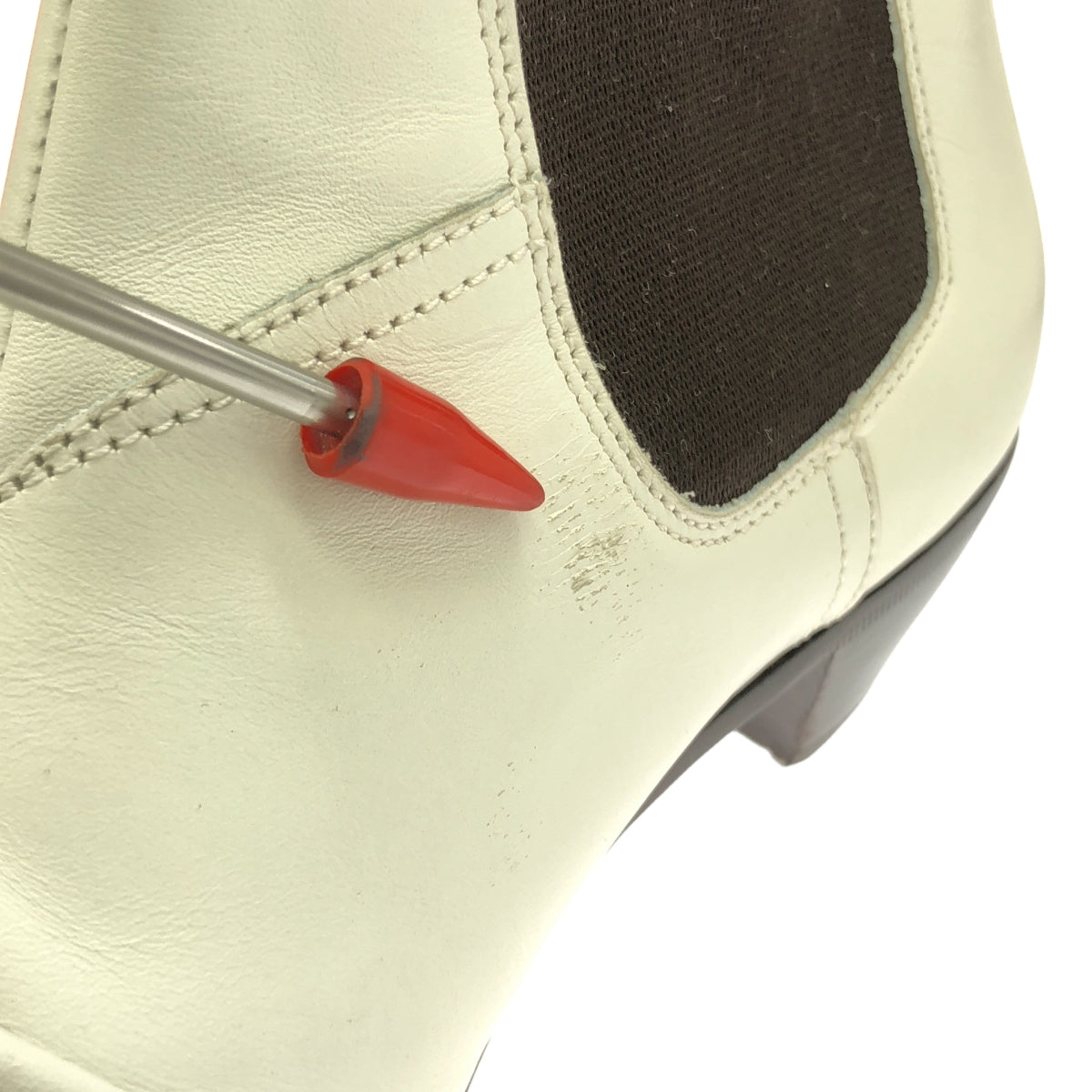 CELINE / 셀린느 | 피비기 사이드 고어 가죽 짧은 부츠 | 37 | 화이트/다크 브라운 | 여성