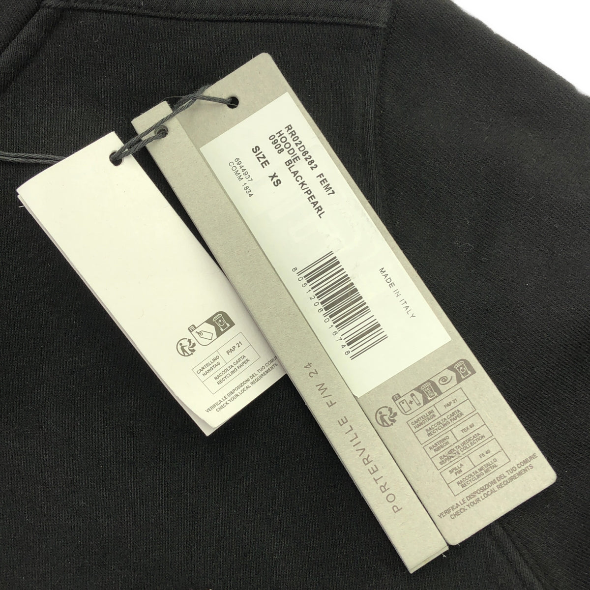 【新品】 Rick Owens / リックオウエンス | 2024AW | FELPA RICAMATA HOODIE / PORTERVILLE プルオーバーパーカー | XS | ブラック | メンズ