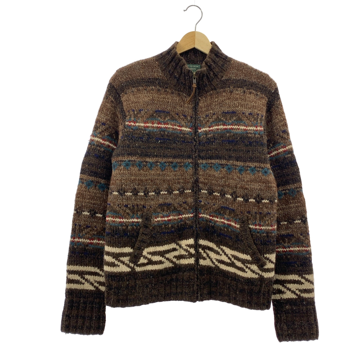RALPH LAUREN / 랄프 로렌 | 네이티브 무늬 울 알파카 지퍼 니트 재킷 | S |