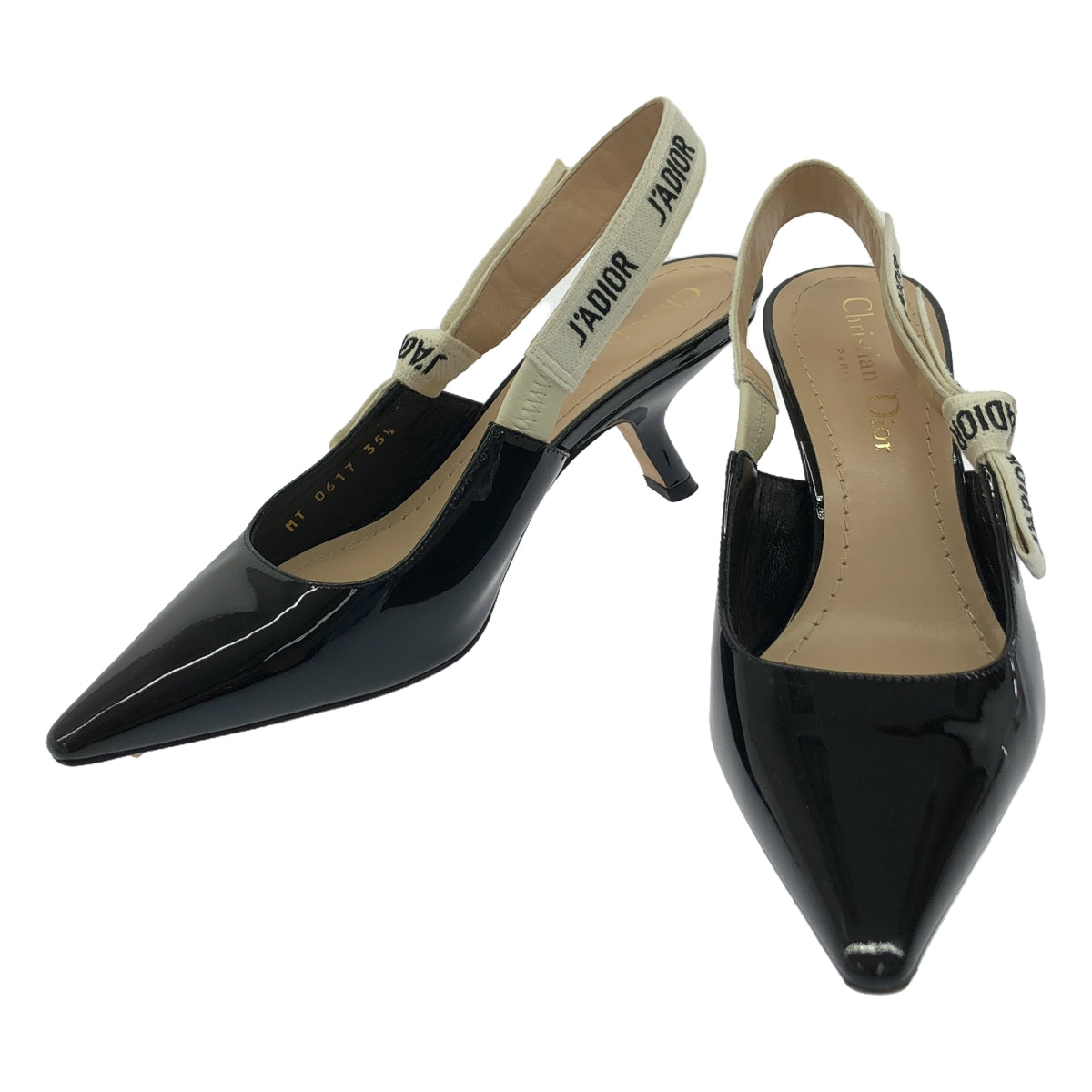 【美品】 Christian Dior / クリスチャンディオール | J'ADIOR ジャディオール エナメル パテントレザー スリングバック パンプス | 35 1/2 | ブラック | レディース