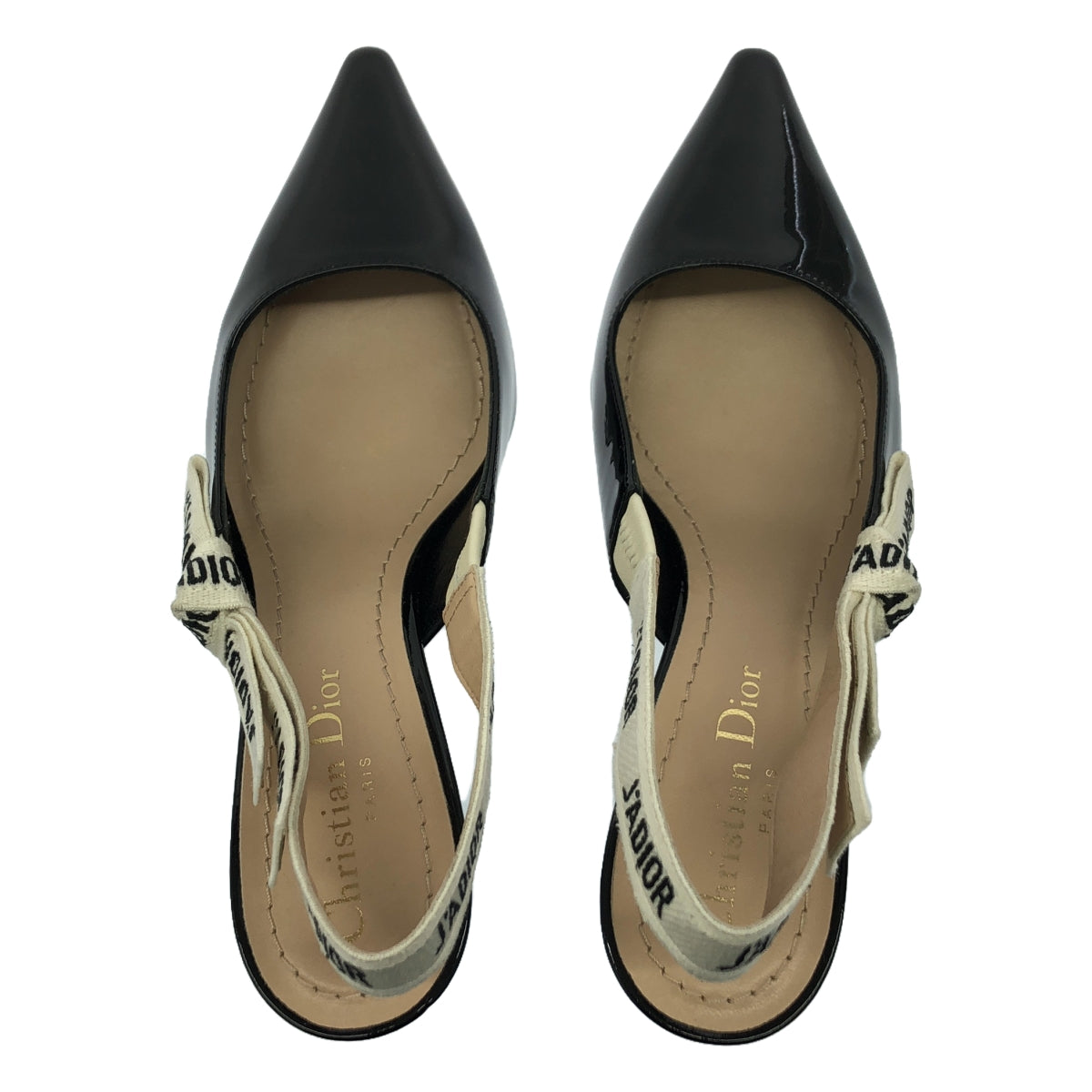 【美品】 Christian Dior / クリスチャンディオール | J'ADIOR ジャディオール エナメル パテントレザー スリングバック パンプス | 35 1/2 | ブラック | レディース