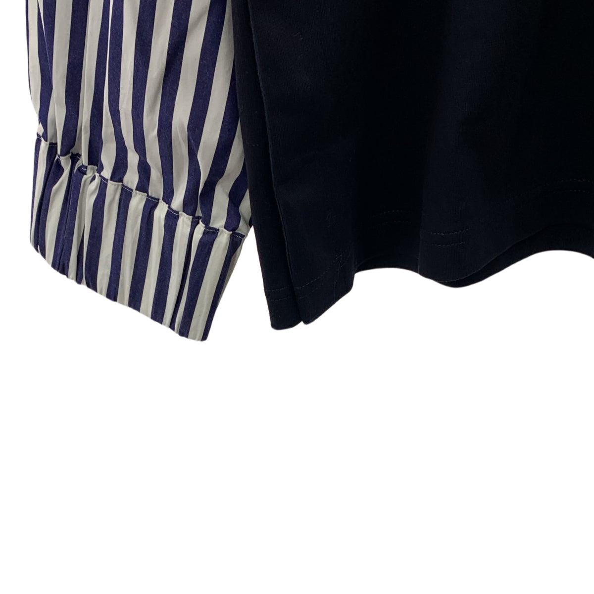 【미품】 sacai / 사카이 | 2024AW | Cotton Poplin Cotton Jersey T-Shirt 스트라이프 레이어드 사이드 스냅 버튼 T 셔츠 | 1 | 네이비 / 화이트 | 남성