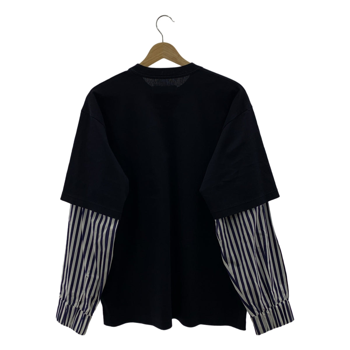 【미품】 sacai / 사카이 | 2024AW | Cotton Poplin Cotton Jersey T-Shirt 스트라이프 레이어드 사이드 스냅 버튼 T 셔츠 | 1 | 네이비 / 화이트 | 남성