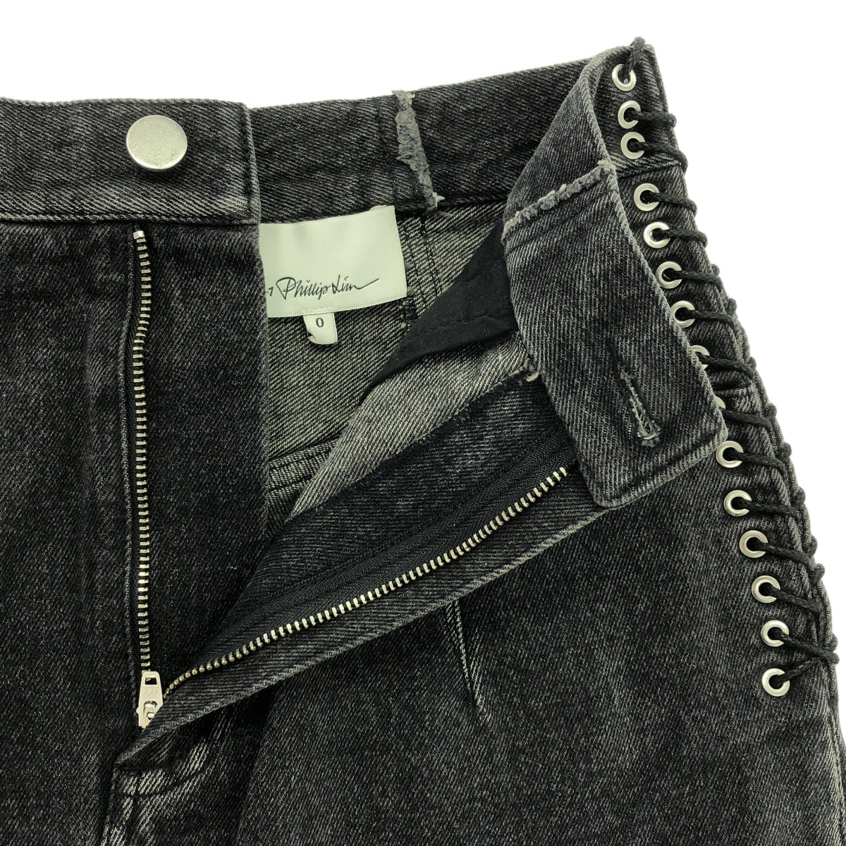 3.1 Phillip Lim | Lace-up Black Denim Long Skirt | 0 | Women's